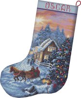 Borduurpakket LETI 8011  Christmas Eve Stocking - KERSTSOK - telpatroon om zelf te borduren.