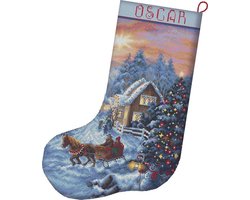 Borduurpakket LETI 8011  Christmas Eve Stocking - KERSTSOK - telpatroon om zelf te borduren.