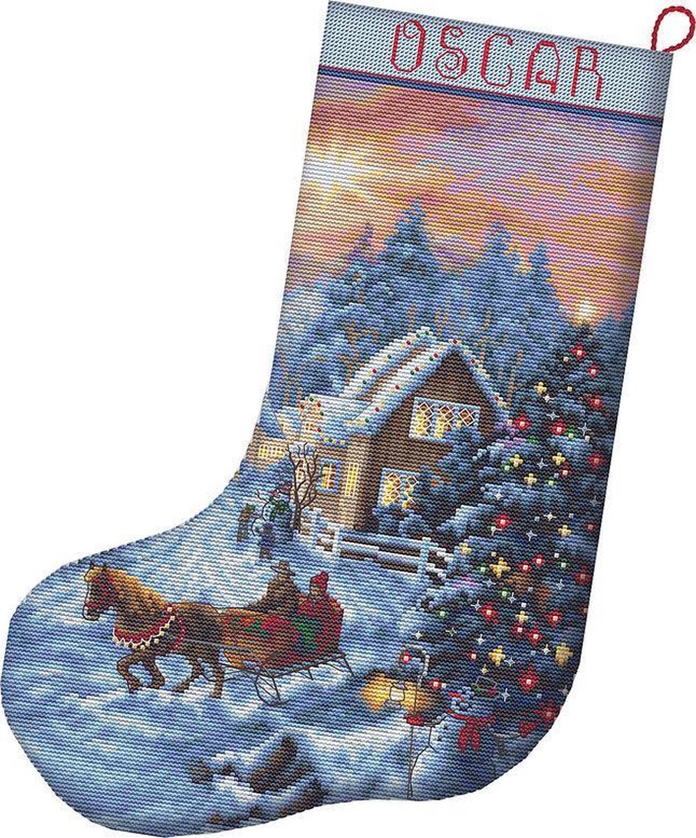 Borduurpakket LETI 8011 Christmas Eve Stocking - KERSTSOK - telpatroon om zelf te borduren.