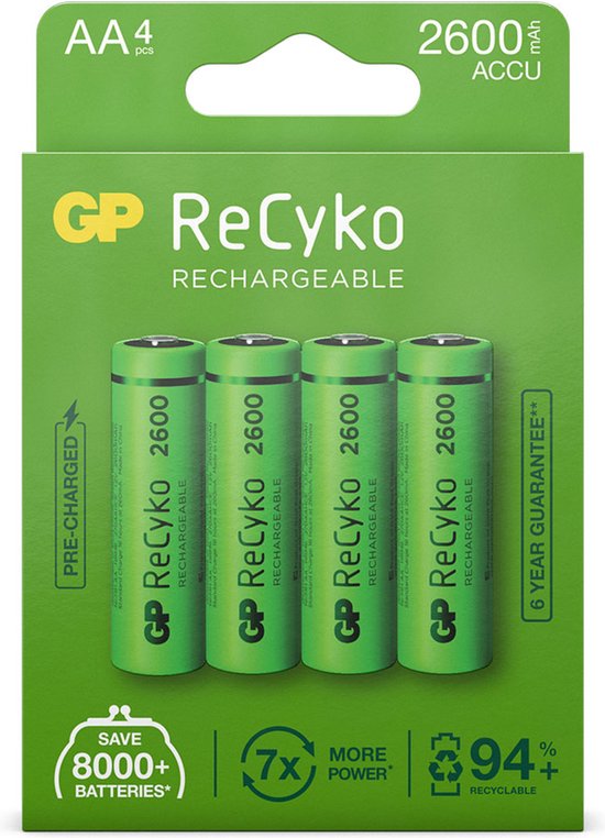 Verstikkend Bevestiging paddestoel GP ReCyko Oplaadbare AA batterijen 2600 mAh - 4 stuks | bol.com