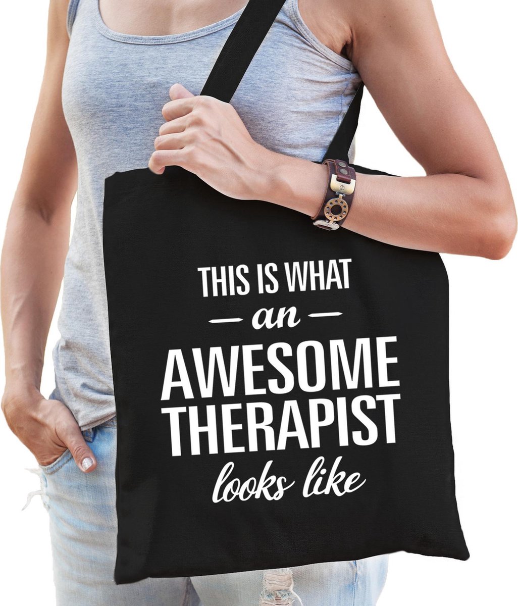 Awesome therapist - geweldige therapeut - cadeau tasje - zwart - voor dames en heren