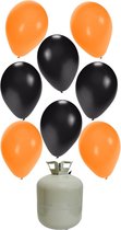 Halloween 30x Helium ballonnen 27 cm zwart/oranje + helium tank/cilinder - Halloween/thema versiering