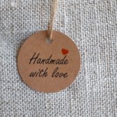 20 Kraft Cadeaulabels - Ronde Label Met Tekst Handmade With Love - Kartonnen Labels Met Jute Touwtje 20 cm - Kartonnen Etiketten