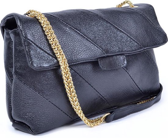 Sac à bandoulière métallique Rainbow XL - Cuir véritable - Made in Italy - NOIR