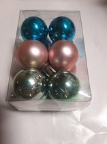 Kerstballen - onbreekbaar - 12 stuks - 3 cm - blauw - roze - groen