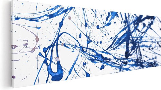 Artaza Canvas Schilderij Abstracte Kunst Blauwe Verf - 120x40 - Groot - Foto Op Canvas - Canvas Print