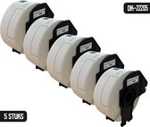 DULA - Brother Compatible DK-22205 Doorlopende Labelrol - Papier - Zwart op Wit  - 62 mm x 30,48 m - 5 rollen