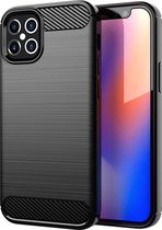 iPhone 12 Pro Max hoesje - Carbon look case hoesje iPhone 12 - Zwart - Shockproof bescherming cover