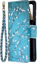 Oppo A54 5G / A74 5G - Portemonnee met rits - book-case hoesje - ruimte voor 9 pasjes - blauw bloemen