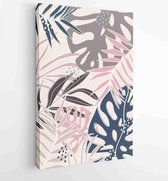Canvas schilderij - Earth tone background foliage line art drawing with abstract shape and watercolor 4 -    – 1919347670 - 40-30 Vertical