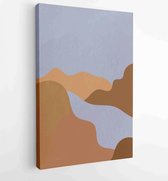 Canvas schilderij - Mountain wall art vector set. Earth tones landscapes backgrounds set with moon and sun. 3 -    – 1875695959 - 50*40 Vertical