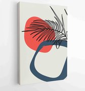Canvas schilderij - Palm leaves wall art vector set. Earth tone boho foliage line art drawing with abstract shape. 4 -    – 1870962286 - 50*40 Vertical