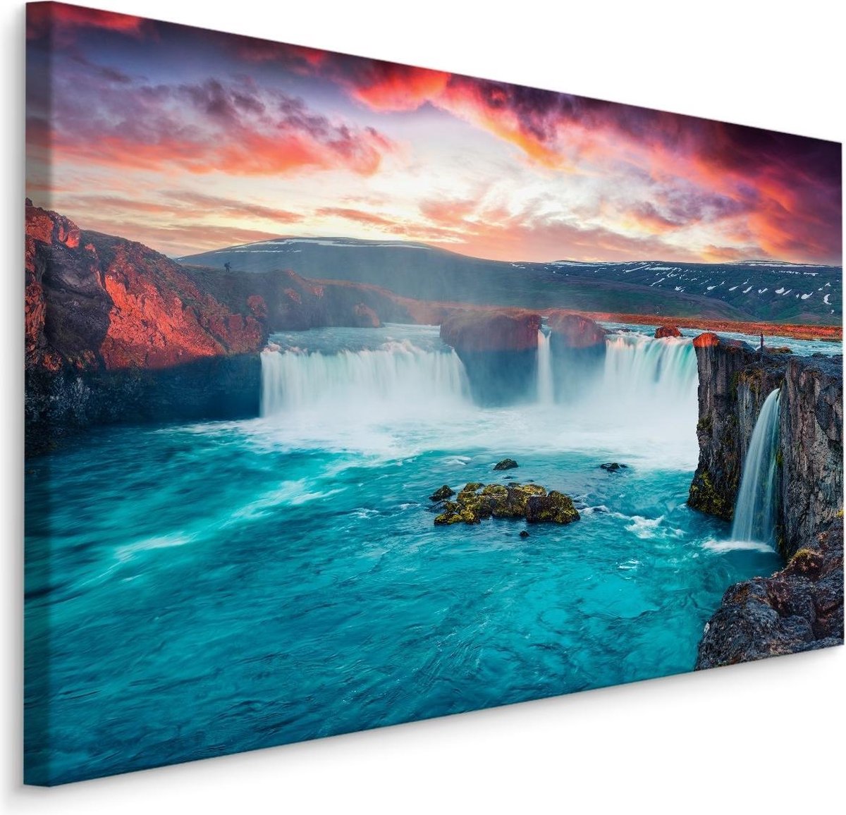 karo-art Schilderij - Prachtige waterval in IJsland, multi-gekleurd, 4 maten, wanddecoratie Multikleur