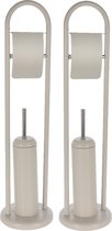 2x stuks toiletborstels met toiletrolhouder creme wit metaal 80 cm - Badkameraccessoires/benodigdheden - Toiletaccessoires/benodigdheden - Wc-borstels/toiletborstels - Toiletrolhouders