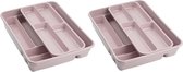 2x stuks bestekbakken/bestekhouders roze 40 x 30 x 7 cm - 2 lagen - Keuken opberg accessoires