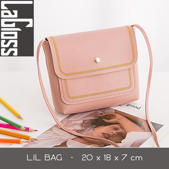 Lagloss Fashion Bag Tas Mode Roze - Klein Modisch Vierkant Tasje - Type Lil Bag - Stiksels SchouderTas - 20x15x6 cm