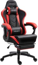 Chaise de jeu IN.HOME XL POWELL - Chaise de bureau de Gaming de Luxe - Repose-pieds - Fonction d'inclinaison - Hauteur réglable - Coussin de cou et de dos - Cuir artificiel - Zwart/ Rouge