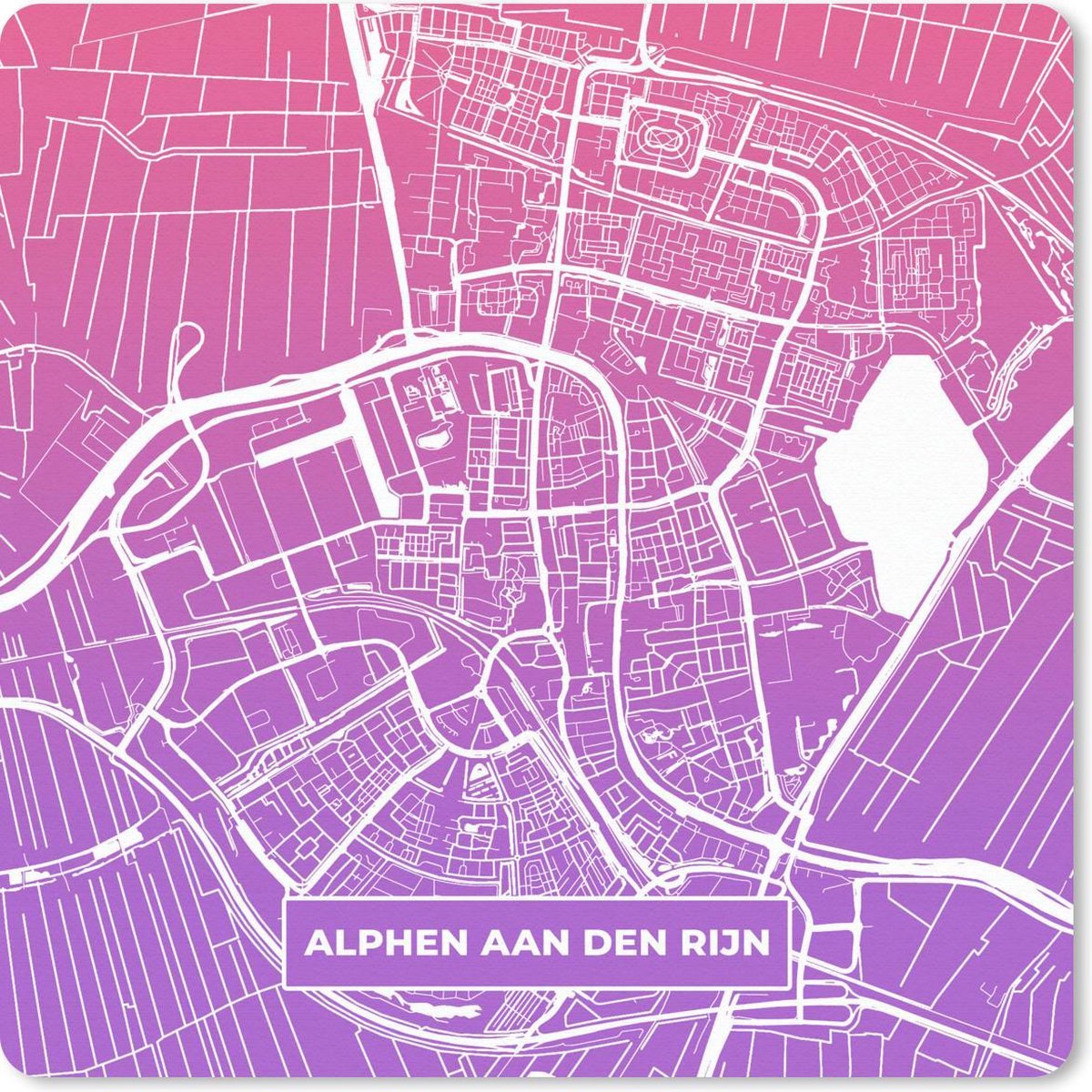 Muismat - Mousepad - Stadskaart - Alphen aan den Rijn - Nederland - Paars - 30x30 cm - Muismatten - Plattegrond
