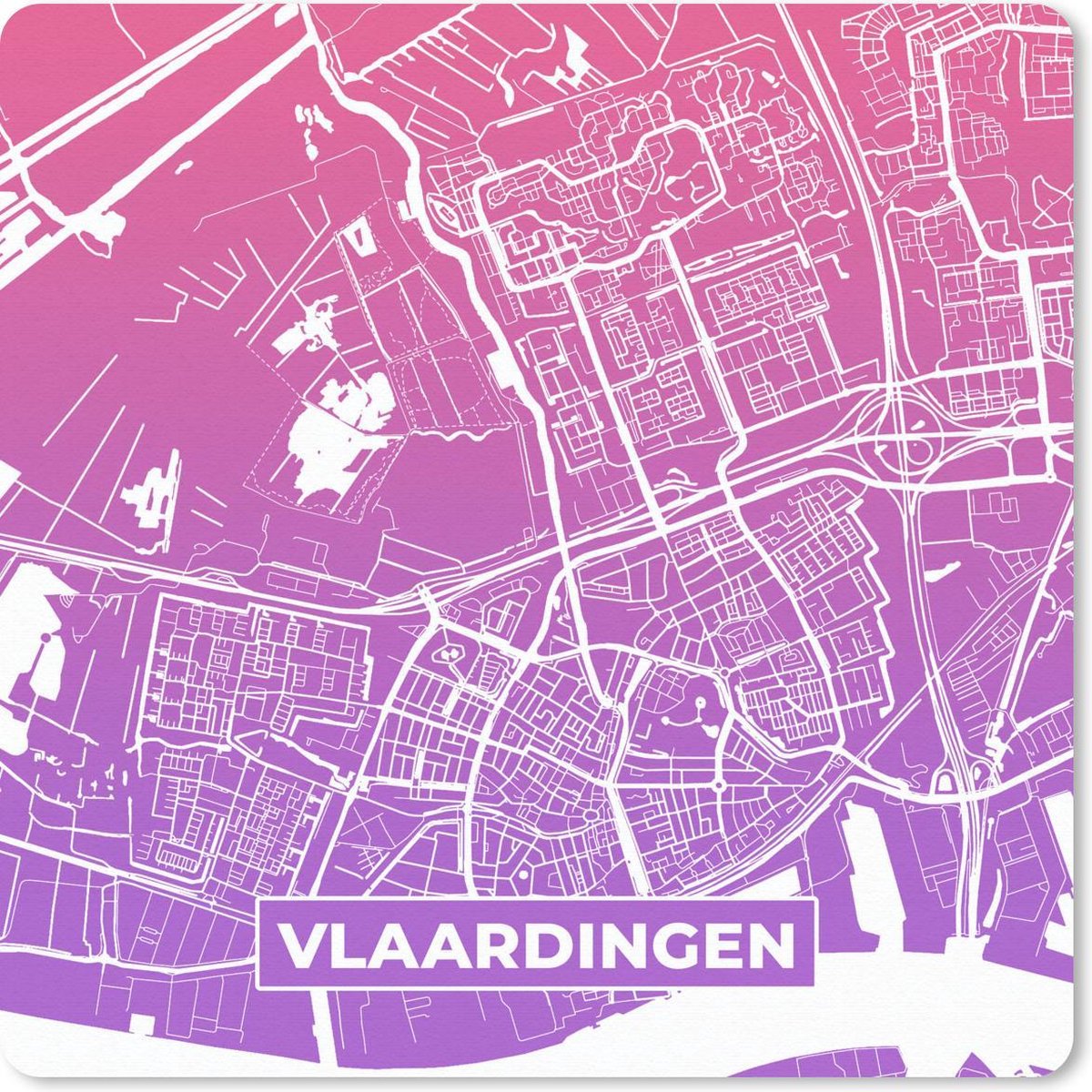 Muismat 20x20 cm - Mousepad Stadskaart - Vlaardingen - Paars - Roze - Muismatten