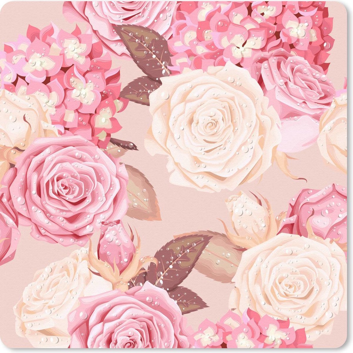 Muismat 30x30 cm - Mousepad Rozen - Glitter - Roze - Wit - Muismatten