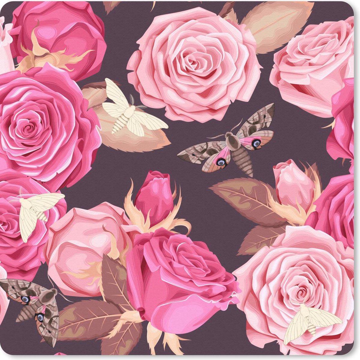 Muismat 30x30 cm - Mousepad Rozen - Vlinders - Natuur - Muismatten
