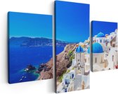 Artaza Canvas Schilderij Drieluik Blauwe Huizen met Koepels in Griekenland - 90x60 - Foto Op Canvas - Canvas Print