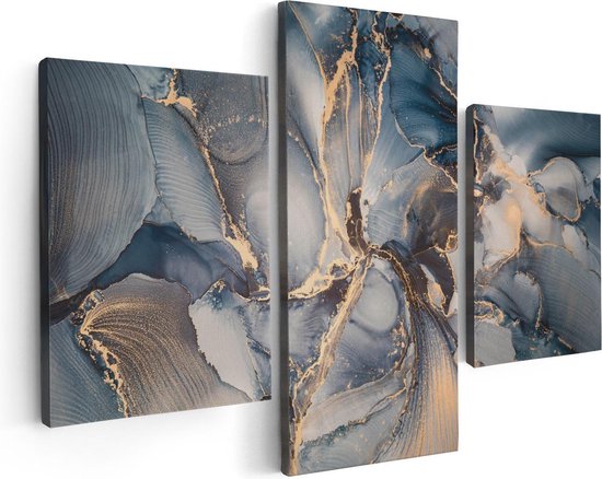 Artaza Canvas Schilderij Drieluik Abstracte Luxe Kunst - Zwart met Goud - 90x60 - Foto Op Canvas - Canvas Print