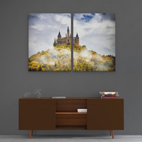 Artaza Peinture sur toile Diptyque Kasteel sur la Berg dans la forêt - 120x80 - Photo sur toile - Impression sur toile