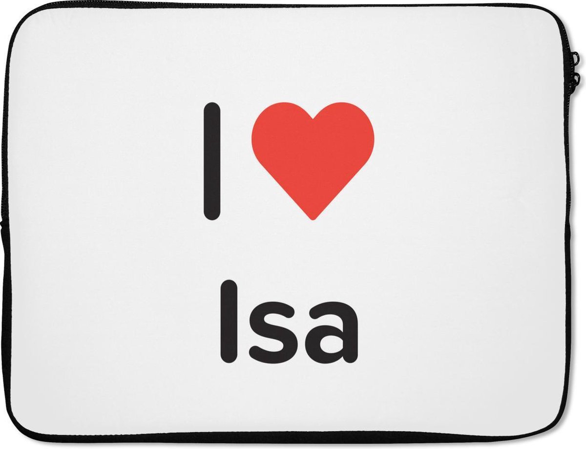 Laptophoes 17 inch - I love - Isa - Meisje - Laptop sleeve - Binnenmaat 41x28 cm - Zwarte achterkant
