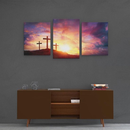 Artaza - Triptyque de peinture sur toile - Crucifixion de Jésus-Christ - Trois croix - 120x60 - Photo sur toile - Impression sur toile