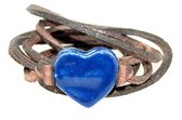 Armband hart blauw - keramiek - leer - wikkelarmband