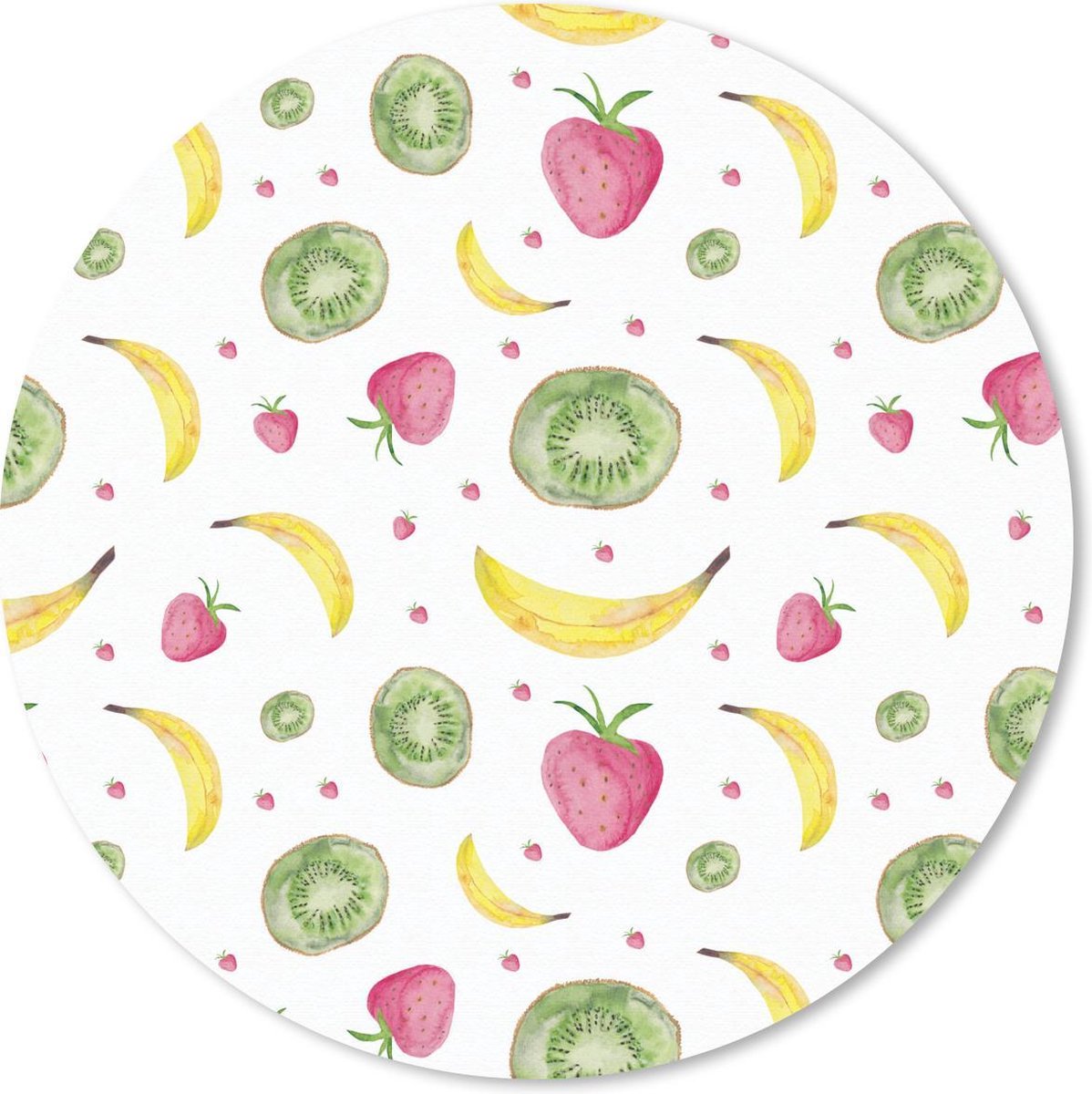Muismat rond 50x50 cm - Mousepad Fruit - Waterverf - Wit - Ronde muismatten