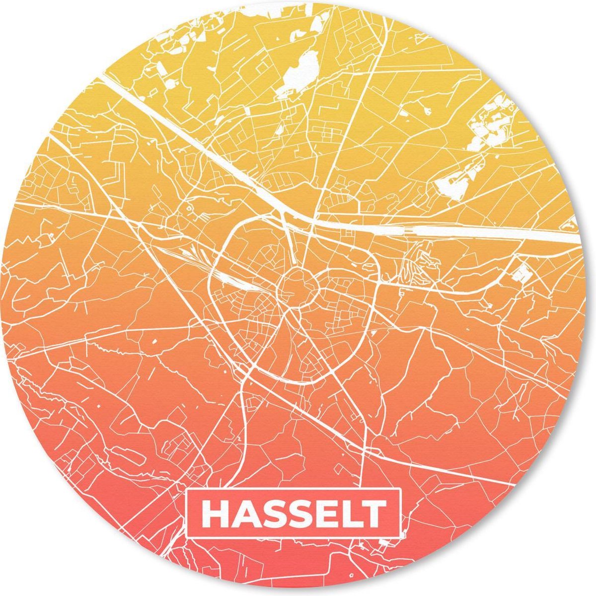 Muismat rond 40x40 cm - Mousepad Stadskaart - Hasselt - België - Oranje - Ronde muismatten