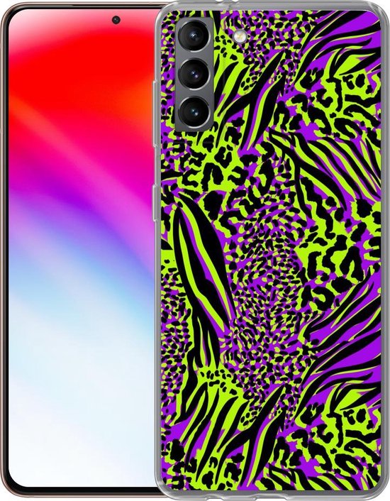 Coque Samsung Galaxy S21 Plus - Imprimé animal - Zebra - Néon - Violet - Siliconen - Sinterklaas - Noël - Cadeaux - Cadeaux chaussures