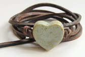 Armband hart antiek groen - keramiek - leer - wikkelarmband