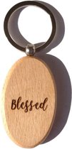 Sleutelhanger - Hout - Blessed - Christelijk, Bijbel