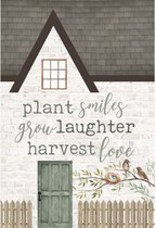 Wandbord - Huis - 13,5x20,5cm - Plant smiles, grow laughter,harvest love - Christelijk, Bijbel