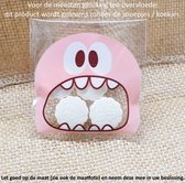 50 Uitdeelzakjes Monster Design Roze 10 x 10 cm met plakstrip - Cellofaan Plastic Traktatie Kado Zakjes - Snoepzakjes - Koekzakjes - Koekje - Cookie Bags Monster