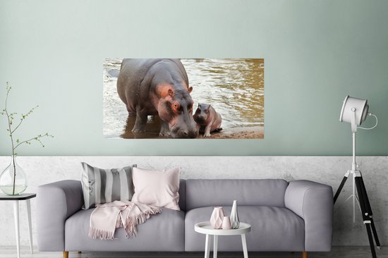 Affiche Animaux - Hippopotames - Bébé - 120x60 cm