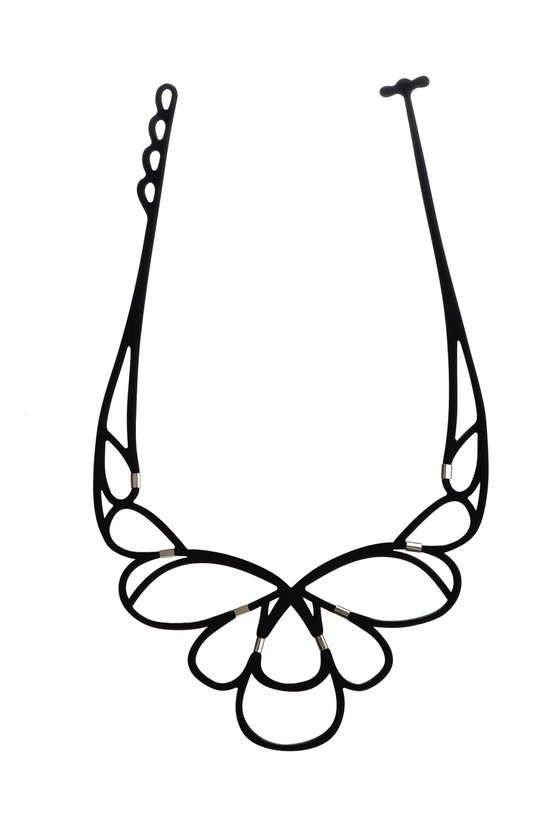 Foto: Batucada ce soir collier van plantaardige oorsprong hypoallergeen vrouwen ketting met glanzende stukjes antiallergisch halsketting zwart lengte 40 44 cm effect tattoo ziet er uit als rubber aluminium vegan