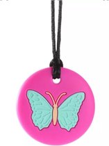 Bijtketting/Kauwketting-Vlinder Disk- Roze