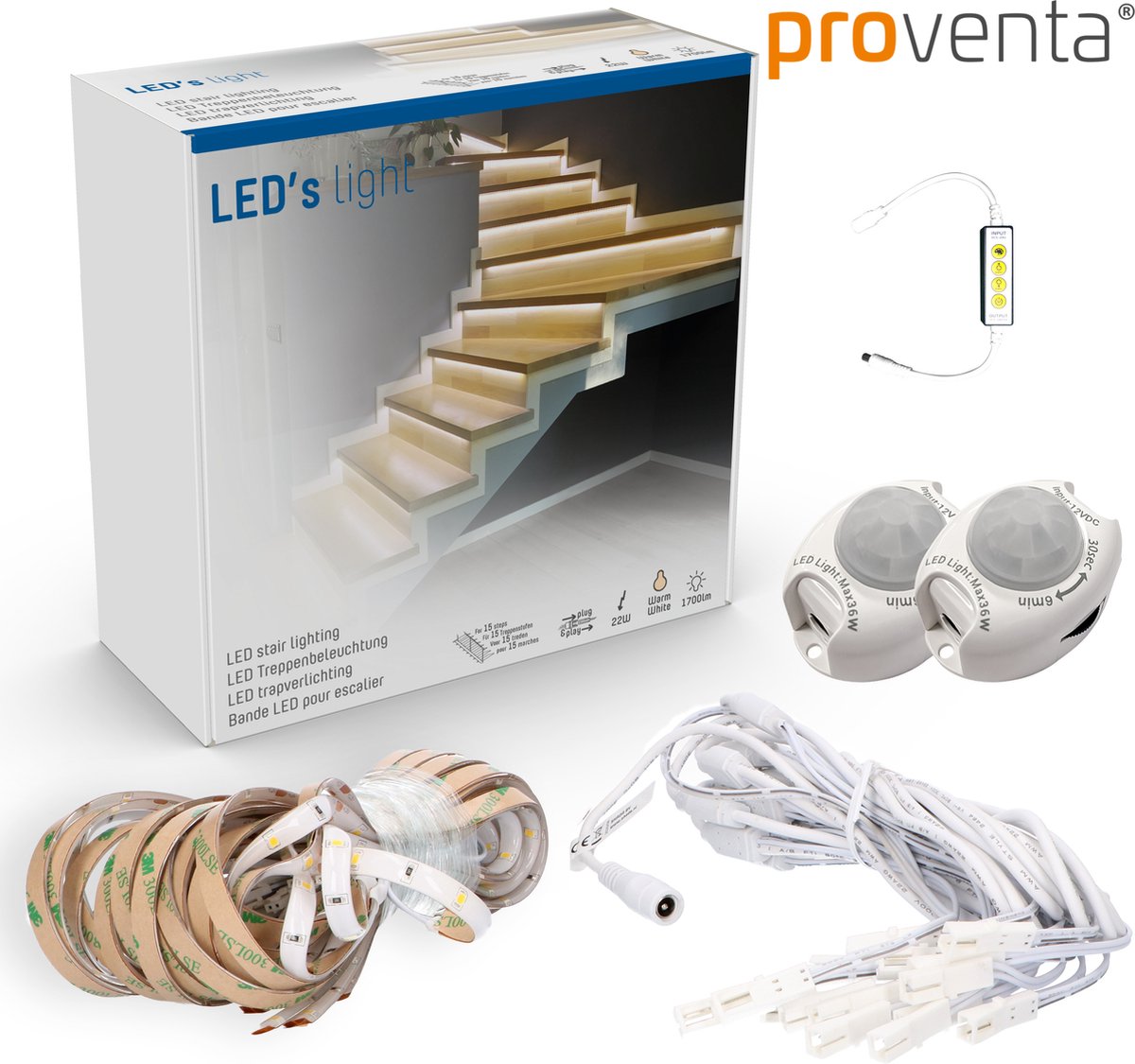 Kit d'éclairage d'escalier LED Proventa® avec détecteur de mouvement - 15 x bande  LED... | bol.com