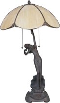 Lampe de table en métal et Verres tiffany complète 41*70 cm 2x E27 max 60w. Bronze or