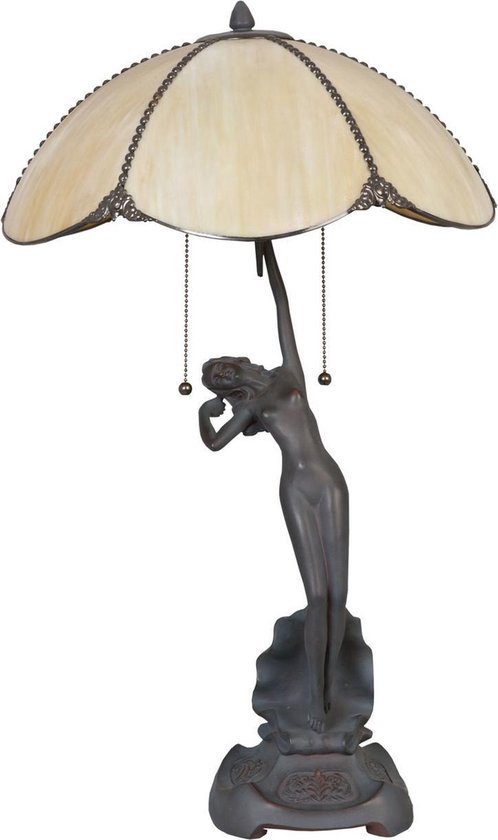 Metalen en Glazen Tafellamp tiffany compleet 41*70 cm 2x E27 max. 60w. Brons goud