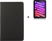 Geschikt voor iPad Mini 6 2021 Hoesje - iPad Mini 6 2021 Screenprotector - 8.3 inch - Tablet Cover Book Case Zwart + Tempered Glass