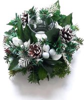 Kerststukje maken – Wit Schaaltje + Oase rondje  + Kerstkrans - Wit - Kunst - ca. 20 cm – BIJ-004