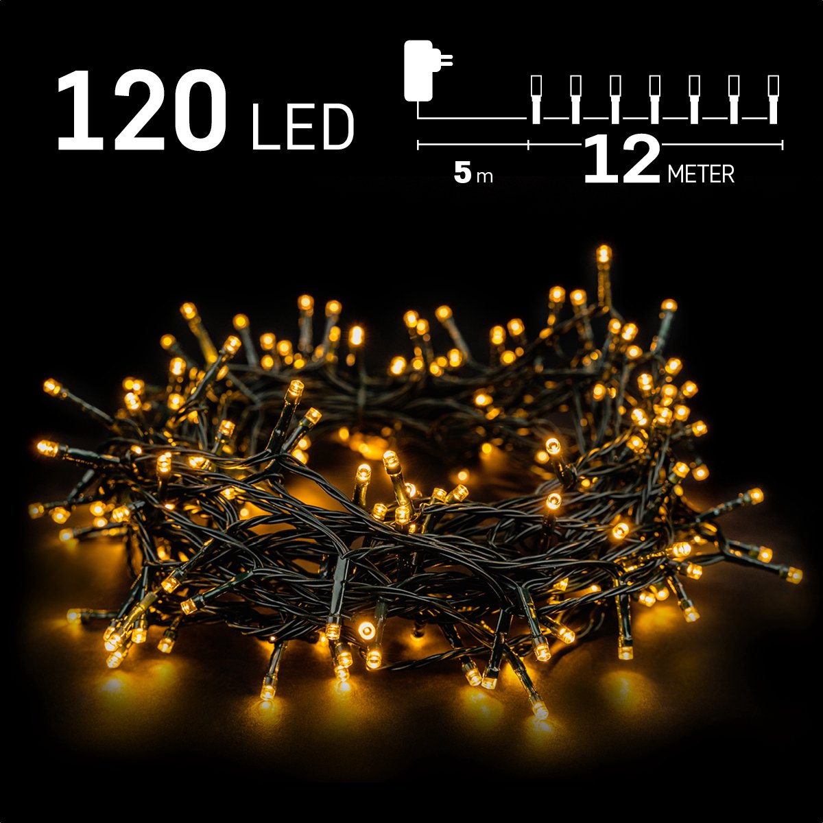 Kerstverlichting buiten - 12 meter 120 LED - Warm Wit - Lichtsnoer - IP44 Stekker met timerfunctie - Kerstboomverlichting - geschikt voor binnen en buiten - kerstverlichting led