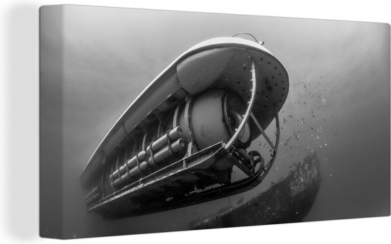 Canvas Schilderij Een onderzeeboot bij Oahu in Hawaï in zwart-wit - 40x20 cm - Wanddecoratie