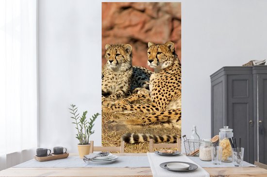 Stickers Stickers muraux - Mère Cheetah et petits - 80x160 cm - Film adhésif