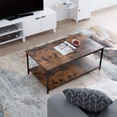 salontafel - bijzettafel - woonkamer - metaal en hout - met 2 niveaus - zwart en vintage - 108 x 52 x 45 cm